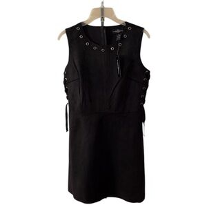 Karen Brooks Little Black Lace Up Side Suede Dress